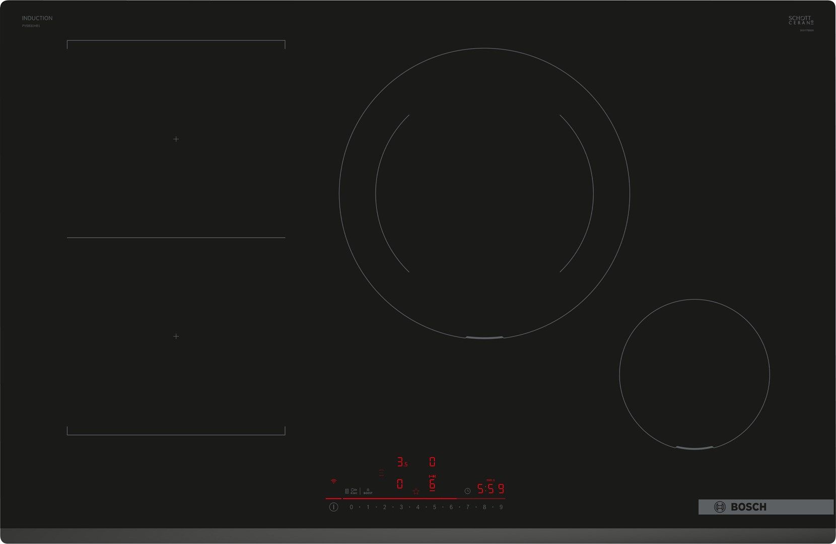 Bosch Serie 6 PVS831HB1E hob Black Built-in 80 cm Zone induction hob 4 zone(s)