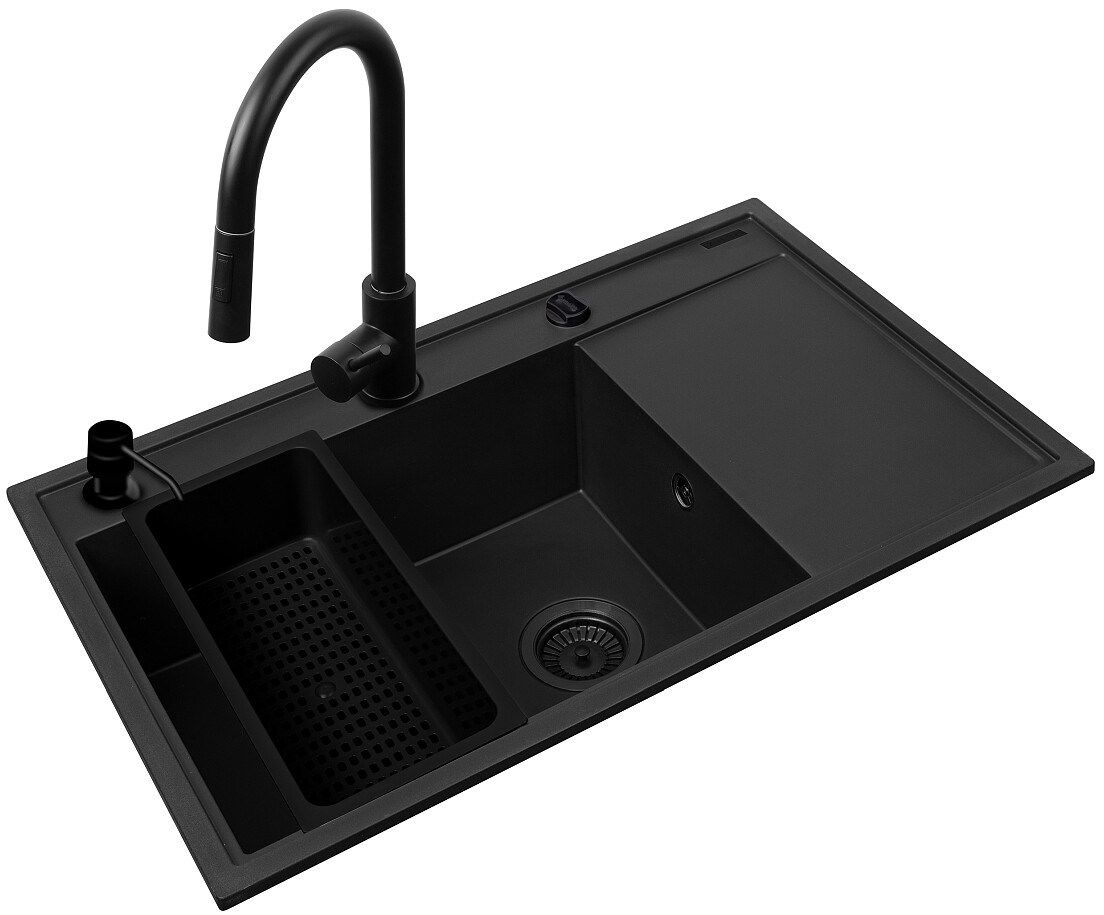 Set - PYRAMIS CAMEA (79X50) 1B 1D L sink + IDEA BLACK EDITION mixer tap - 070168402BE - Volcano