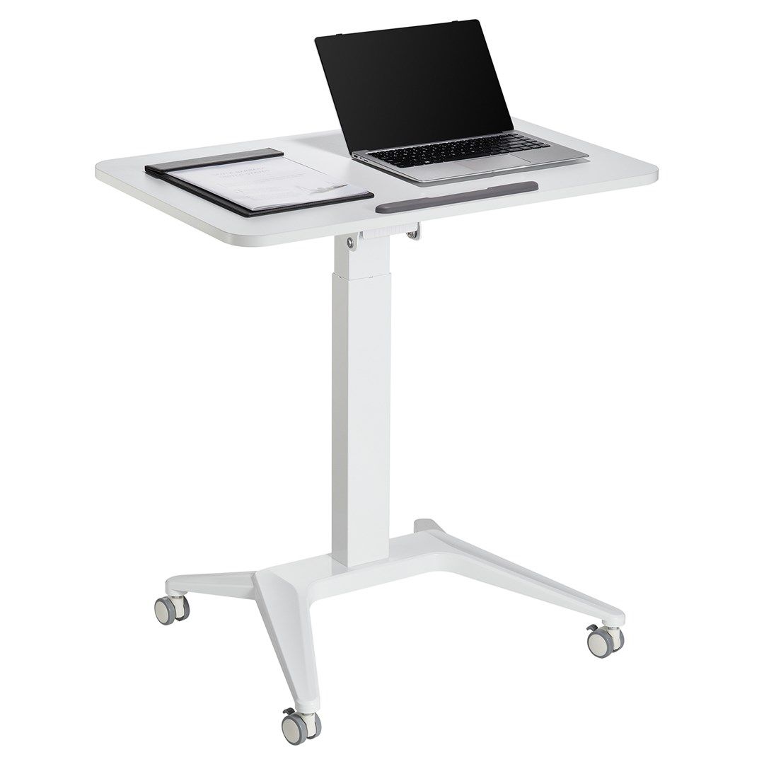 Maclean MC-453 W Mobile Laptop Desk with Pneumatic Height Adjustment  Laptop Table with Wheels  80 x 52 cm  Max. 8 kg  Height Adjustable Max. 109 cm (White)