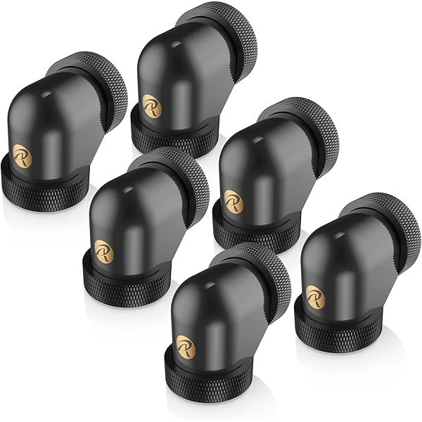 Raijintek Connector PELIAS D140906  14mm  90 Degree Adapter - Pack of 6  Black