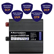 Qoltec 51957 Smart Monolith charger for LiFePO4 AGM GEL SLA batteries | 50A | 12V