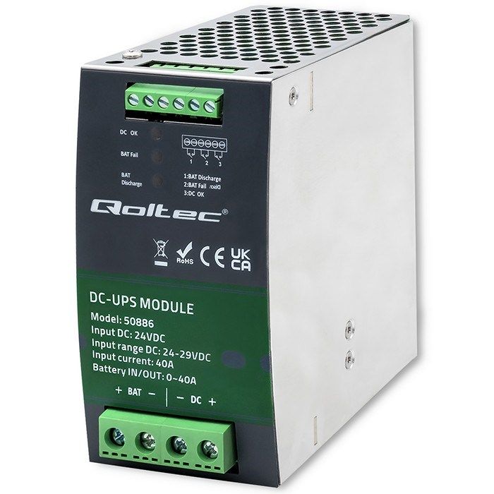 Qoltec 50886 Module UPS DC for DIN rail | 40A | 24V
