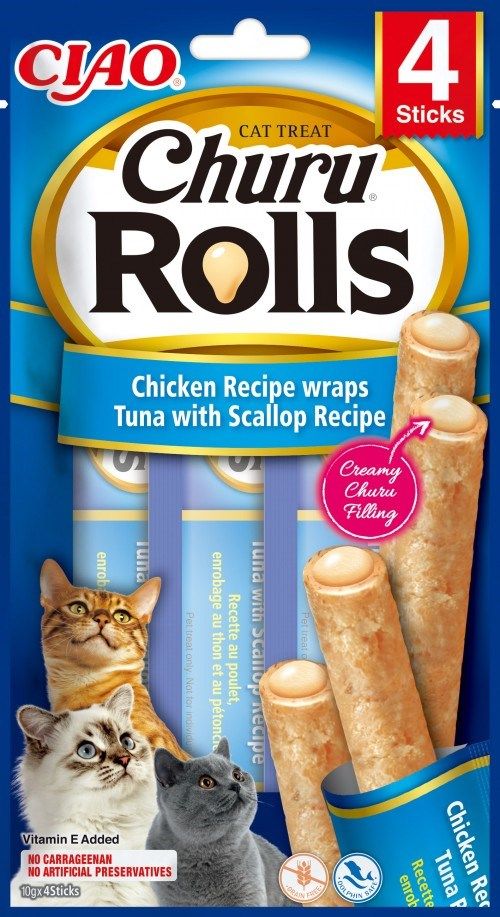 INABA Churu Rolls Chicken recipe wraps Tuna with scallop recipe - cat treats - 4x10 g