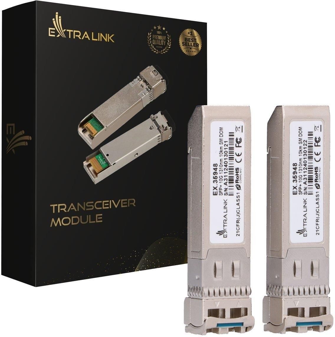 Extralink SFP+ 10G 2-pack | SFP+ Module | 10Gbps  LC/UPC  1310nm  10km  single mode  DOM  dedicated to HP/ARUBA