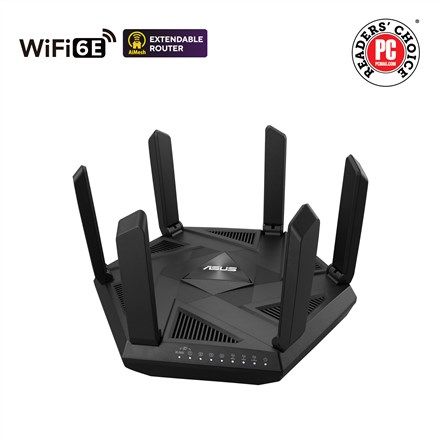 No-N Asus | Wifi 6 802.11ax Tri-band Gigabit Gaming Router | RT-AXE7800 | 802.11ax | 574+4804+2402 Mbit/s | 10/100/1000 Mbit/s | Ethernet LAN (RJ-45) ports 4 | Mesh Support Yes | MU-MiMO Yes | No mobile broadband | Antenna type External | month(s)