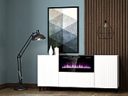 PAFOS chest of drawers with electric fireplace 180x42x82 cm white matt