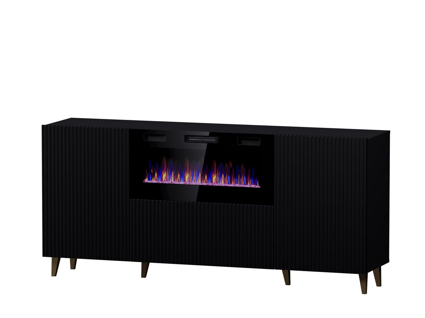 PAFOS chest of drawers with electric fireplace 180x42x82 cm matte black