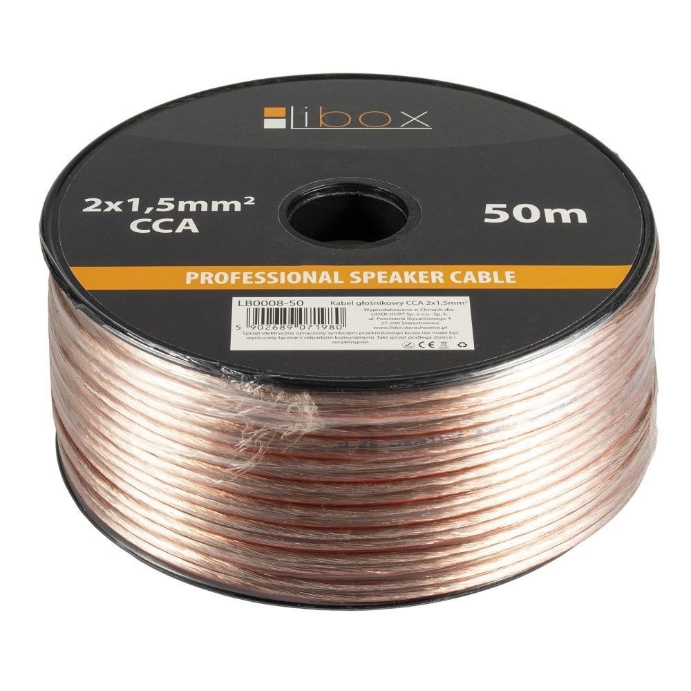 Libox Kabel głośnikowy 2x1 50mm LB0008-50 audio cable 50 m Transparent