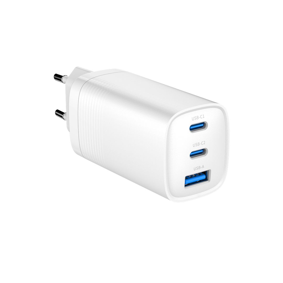 Gembird TA-UC-PDQC65-01-W 3-port 65 W GaN USB PowerDelivery fast charger  white