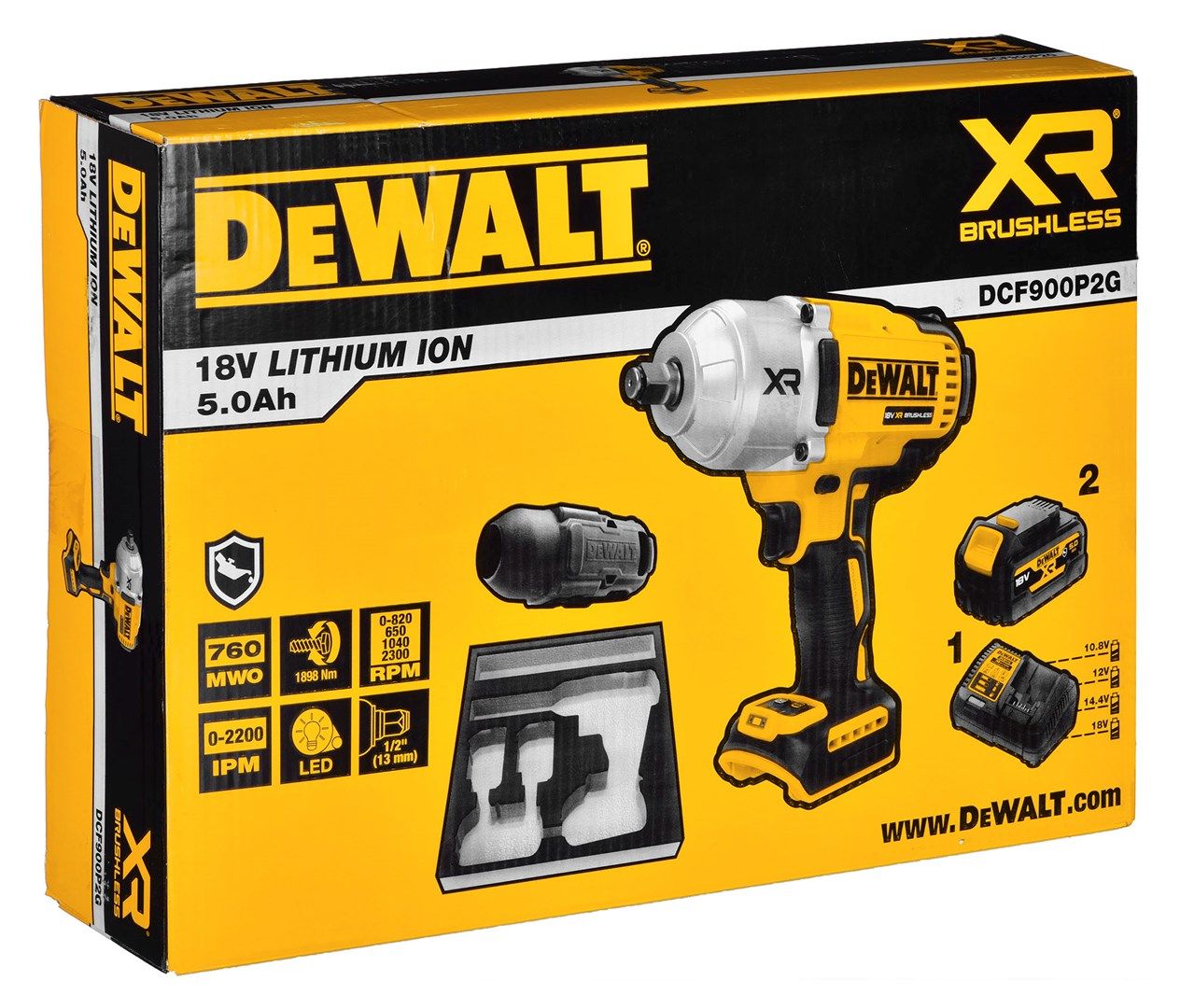 18V XR Impact Wrench 1/2 1355Nm 2x5AHGFN