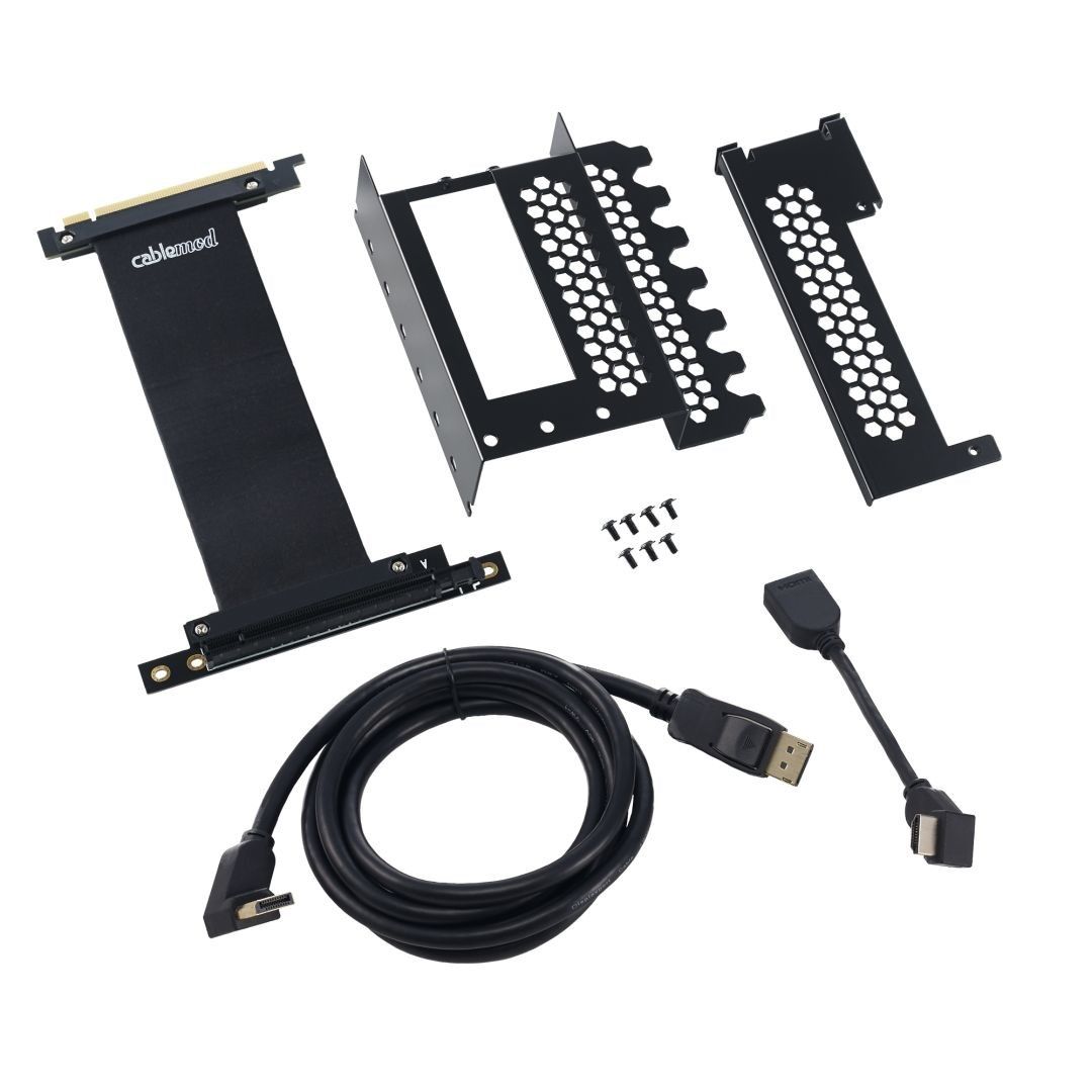 CableMod Vertical Graphics Card Holder with PCIe x16 Riser Cable  1x DisplayPort  1x HDMI - Black