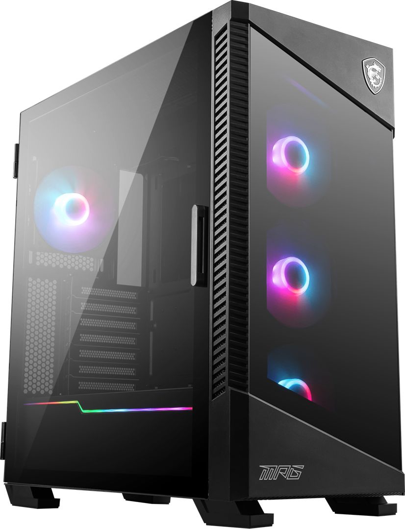 MSI MPG VELOX 100R Mid Tower Gaming Computer Case 'Black  4x 120mm ARGB Fans  1-6 ARGB Hub  ARGB light strip  USB Type-C  Tempered Glass  Center  E-ATX  ATX  mATX  mini-ITX'