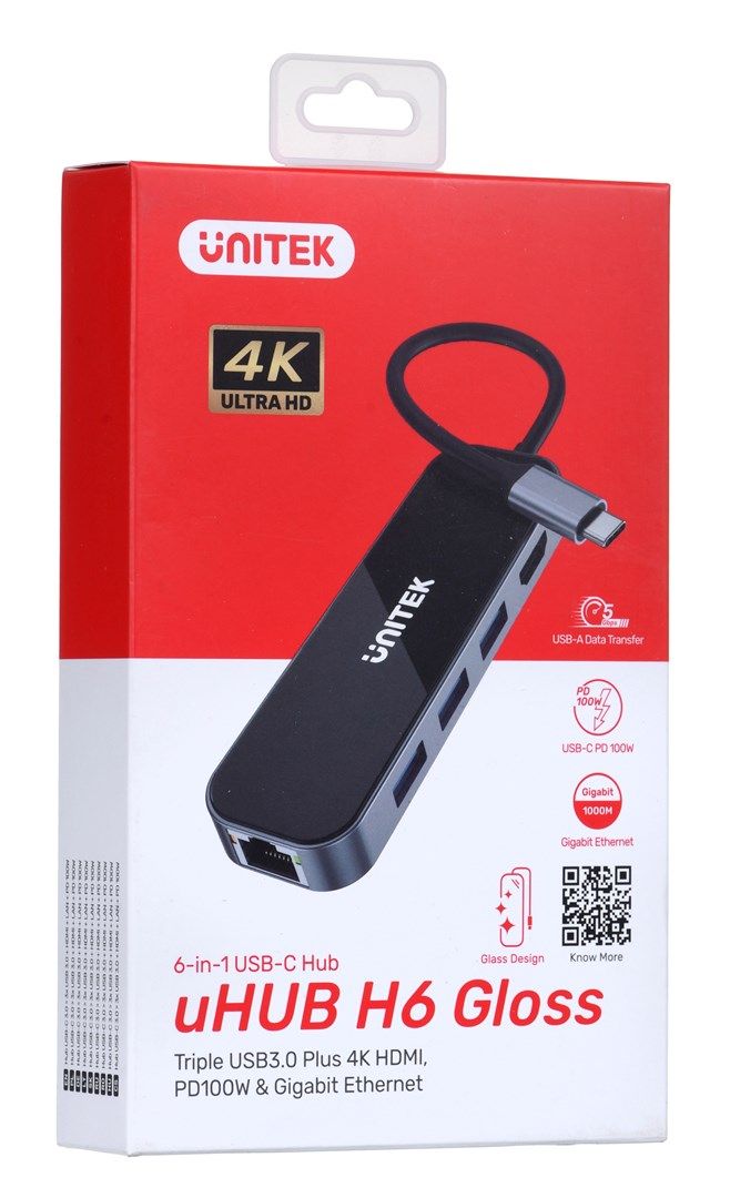 UNITEK HUB USB-C 3.1 RJ-45 3XUSB-A HDMI 4K PD100W