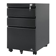 Under-desk cabinet metal container with lock Maclean  on wheels  black  MC-850
