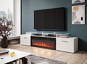 RTV cabinet ROVA with electric fireplace 190x37x48 white/gloss white