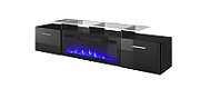 RTV cabinet ROVA with electric fireplace 190x37x48 cm black/black gloss