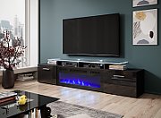 RTV cabinet ROVA with electric fireplace 190x37x48 cm black/black gloss