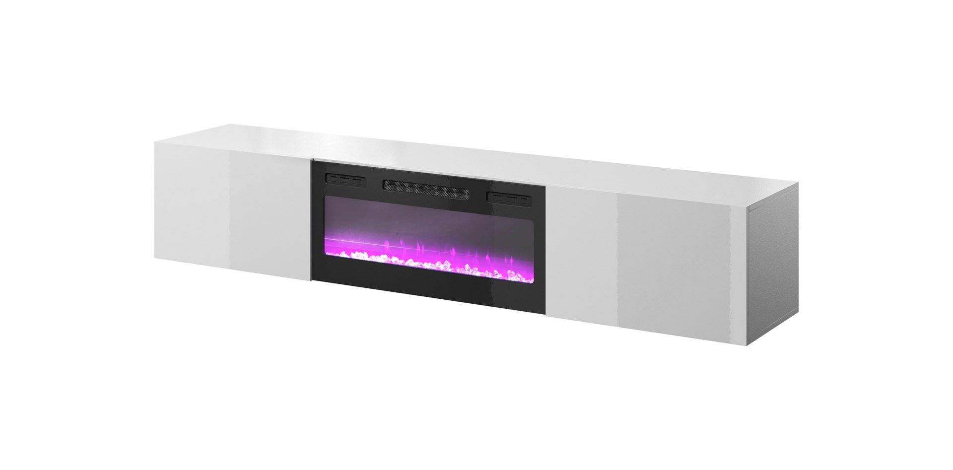 RTV cabinet SLIDE 200K with electric fireplace 200x40x37 cm all in gloss white