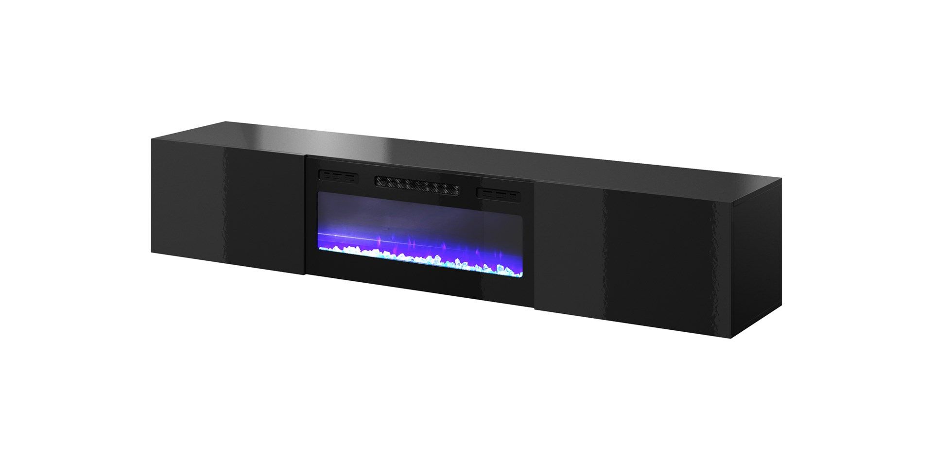 RTV cabinet SLIDE 200K with electric fireplace 200x40x37 cm all in gloss black