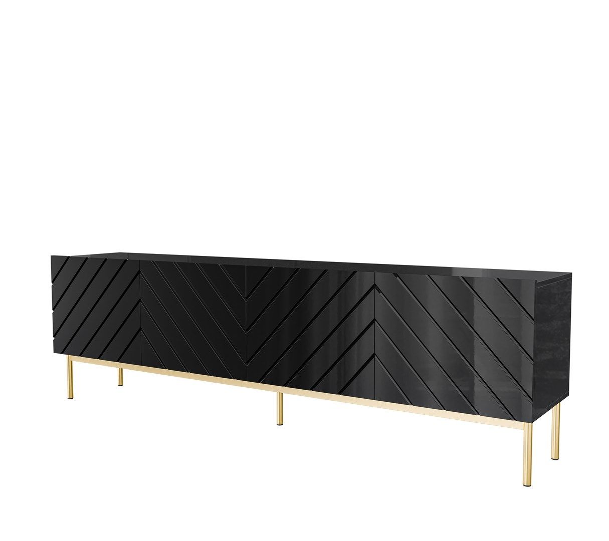 ABETO RTV cabinet on golden steel frame 200x42x60 black/gloss black