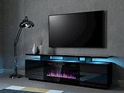 RTV EVA cabinet with electric fireplace 180x40x52 cm black/gloss black