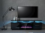 RTV EVA cabinet with electric fireplace 180x40x52 cm black/gloss black