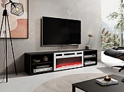 RTV cabinet POLO 180x33x39 black + fireplace white