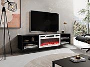 RTV cabinet POLO 180x33x39 black + fireplace white