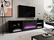RTV cabinet POLO 200x33x50.5 black + fireplace black
