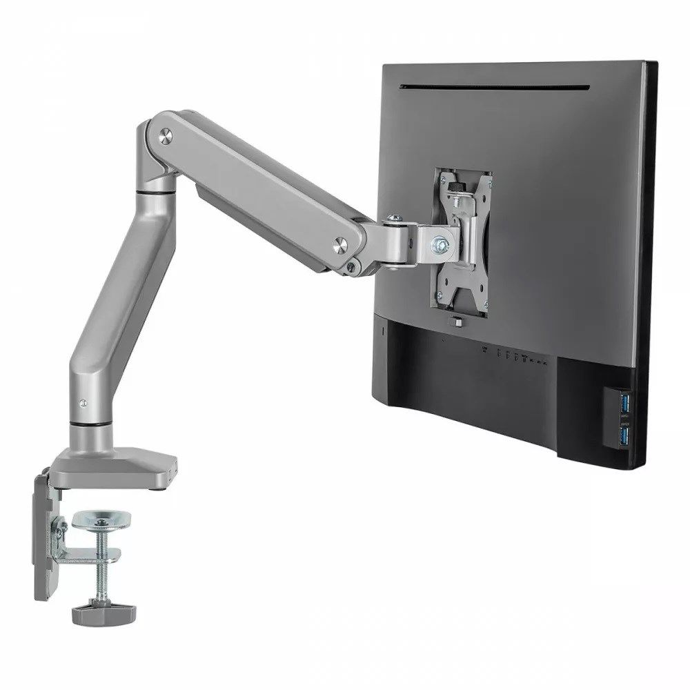 Ergo Office Aluminium Monitor Mount with Gas Spring  Double Arm  VESA 75x75/100x100  17 -32  10 kg Silver  ER-447