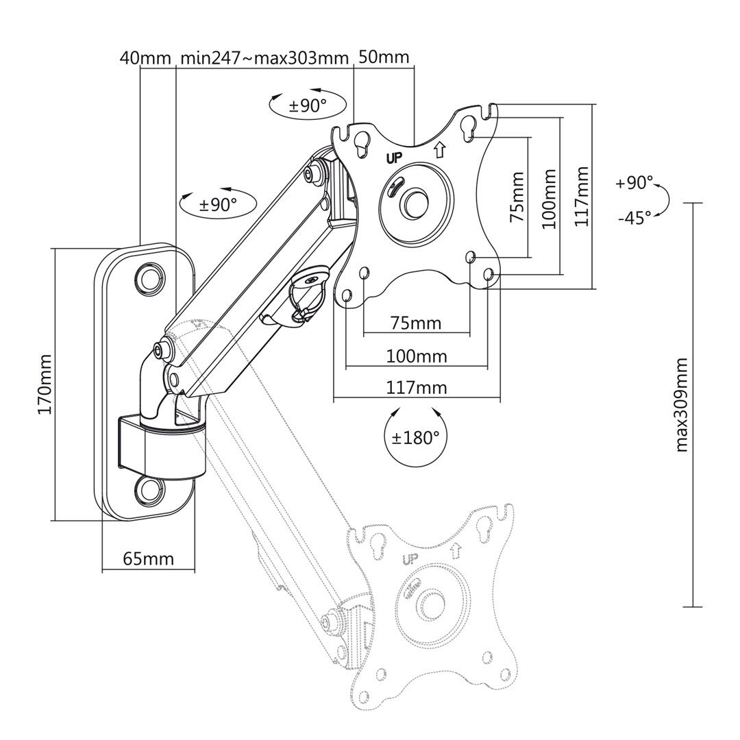 Maclean monitor wall mount  17-27''  7kg max  gas spring  MC-458
