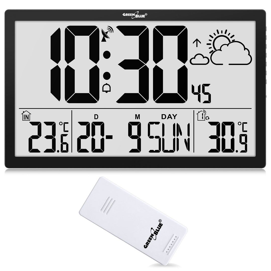 GreenBlue Extra Large LCD Wall Clock  Temperature  Date  GB218