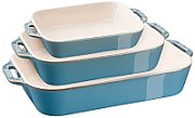 Set of 3 rectangular Staub ceramic platters - Antique turquoise