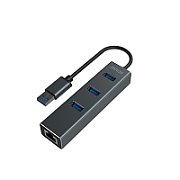 Savio AK-57 USB-A - 3 x USB-A HUB with RJ-45 Gigabit Ethernet adapter 5000 Mbit/s grey USB 3.2 Gen 1 (3.1 Gen 1) Micro-B 5000 Mbit/s