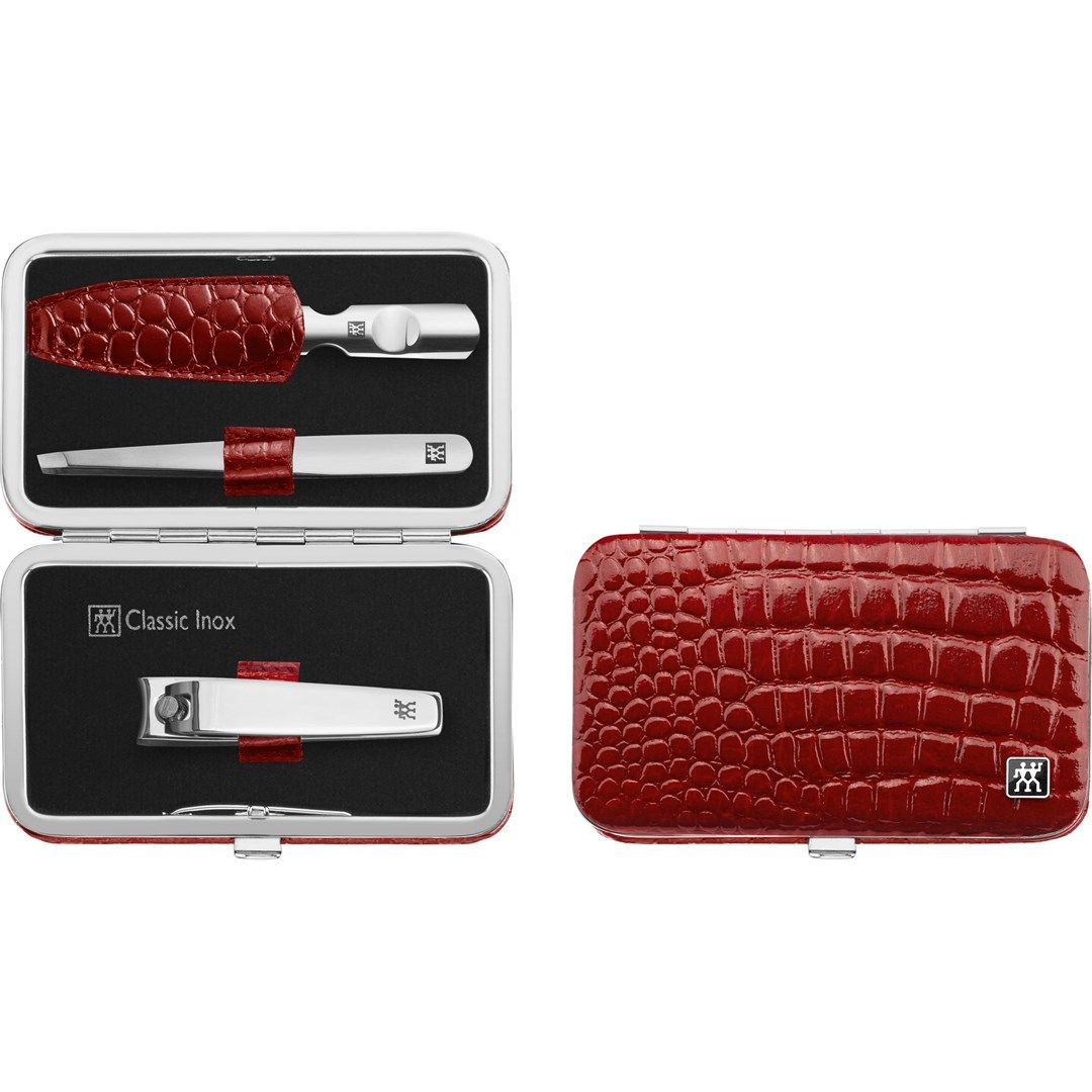 Zwilling Classic Inox Travel Kit - Red Leather Case  3 Pieces - Red