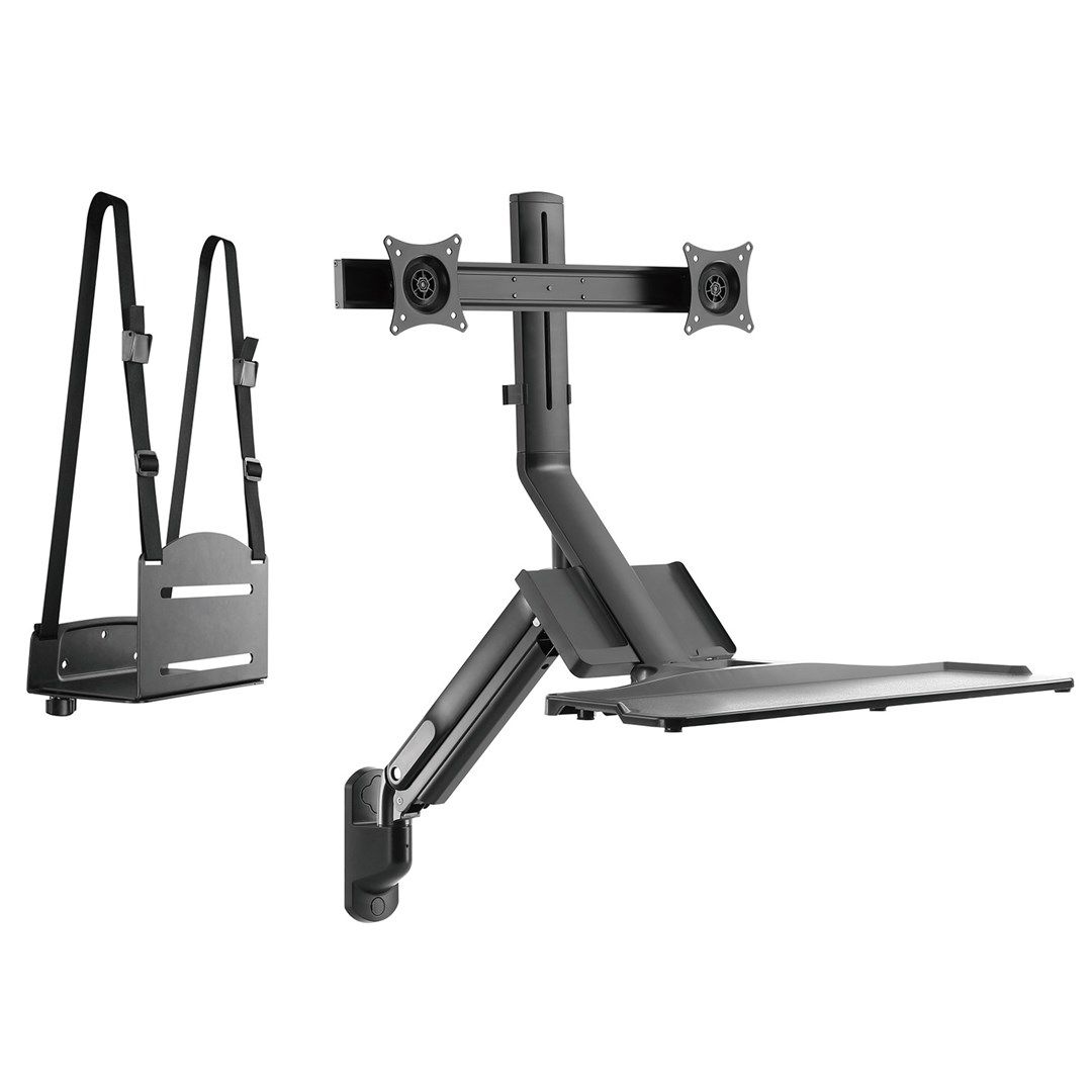 Maclean Dual Monitor & Keyboard Wall Mount  Gas Spring with Computer Mount  for 17 ~27  Monitors  MC-633 for