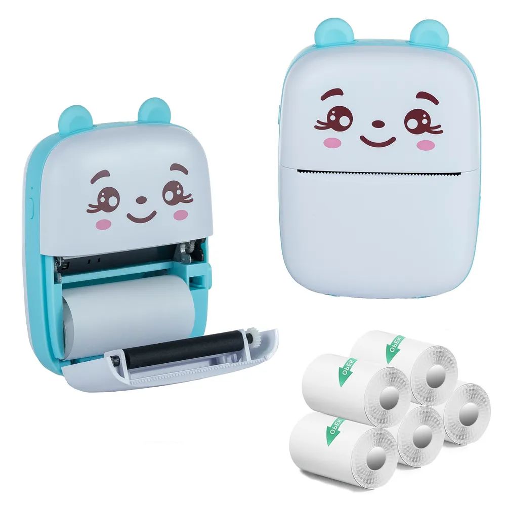 Extralink Kit | Thermal printer EPP-002 Blue + Self-adhesive thermal paper 5 rolls |