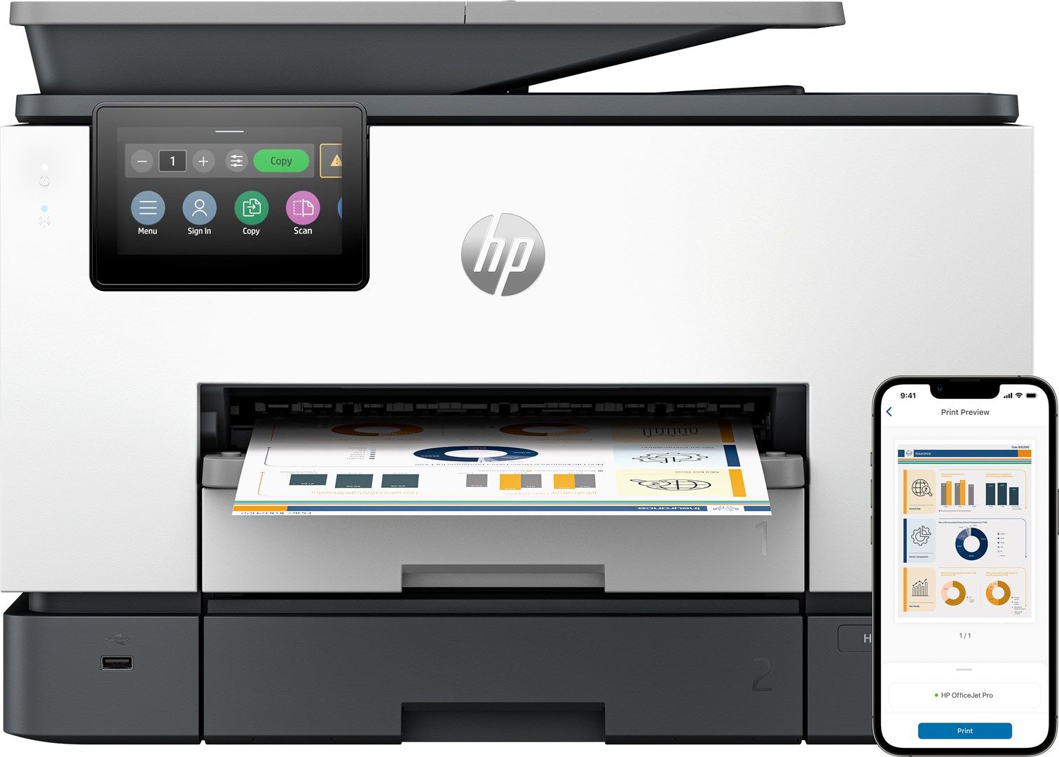 Imprimanta multifunctionala inkjet color HP Pro 9110b, A4, duplex, ADF, USB 2.0, Wi-Fi, 25 ppm