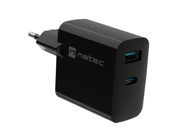 NATEC RIBERA GAN CHARGER 1x USB-A + 1x USB-C 65W BLACK