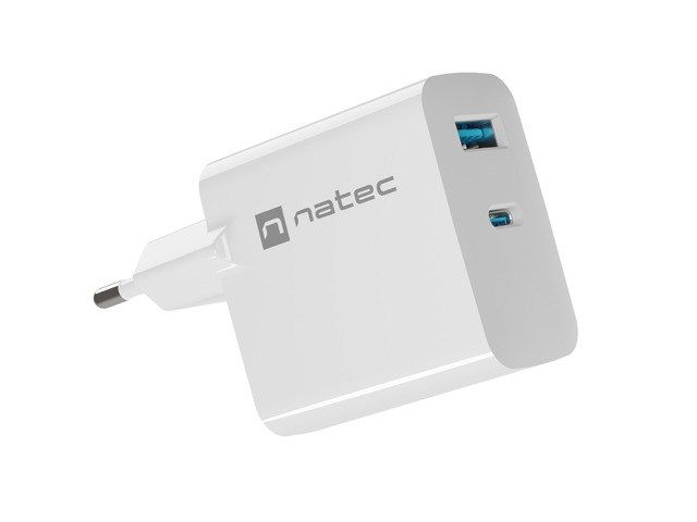 NATEC RIBERA GAN CHARGER 1x USB-A + 1x USB-C 65W WHITE