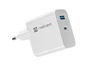 NATEC RIBERA GAN CHARGER 1x USB-A + 1x USB-C 65W WHITE