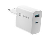 NATEC RIBERA GAN CHARGER 1x USB-A + 1x USB-C 65W WHITE