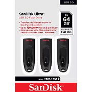 ULTRA 64GB USB 3.0 FLASH DRIVE/130MB/S READ 3 PACK (BLACK)