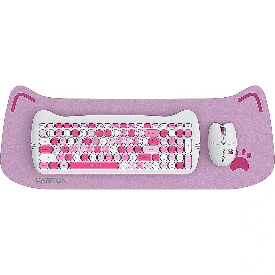 CANYON HSET-W6 EN Keyboard+Mouse Kitty Edition AAA+АА Wireless Pink