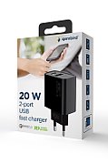 Gembird TA-UC-PDQC20-01-BK 2-port 20W Power Delivery USB type-C fast charger  black