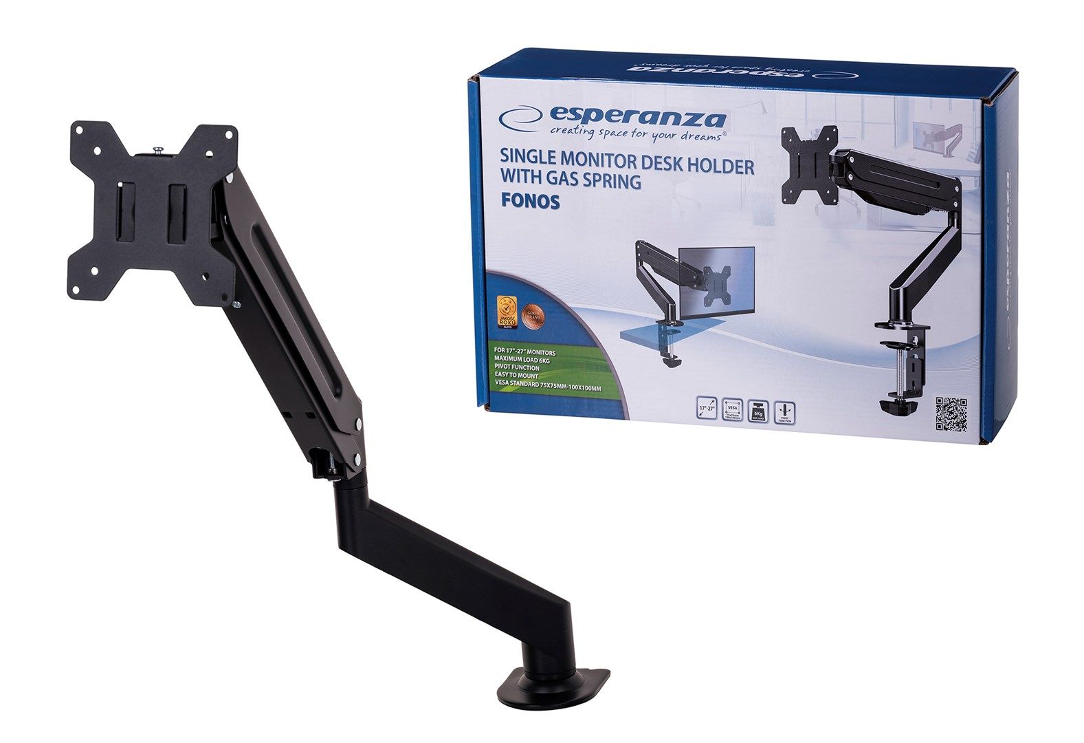 Esperanza ERW019 Gas desk mount for monitor 17-27‘’ up to 6kg