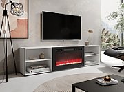 RTV cabinet POLO 200x33x50.5 white + fireplace black