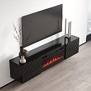 RTV LUXE cabinet 182.6x34.5x37.5 black/black gloss + black fireplace