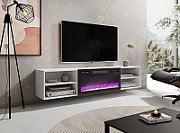 RTV cabinet POLO 180x33x39 white + fireplace black