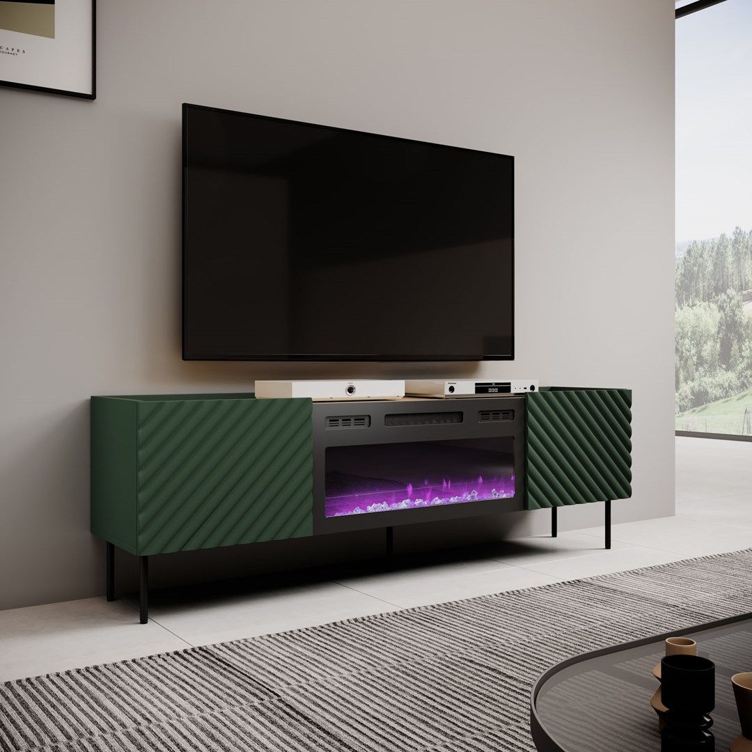 RTV cabinet with an electric fireplace ONDA 180 5x40xH58 39 green (standing or wall mounted)
